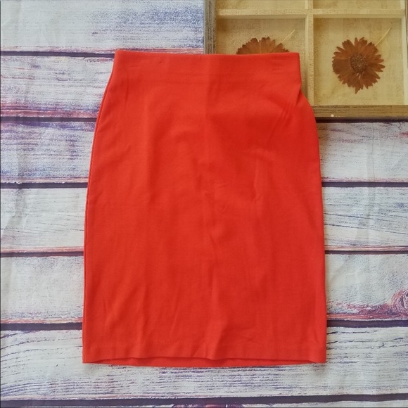 Philosophy Red Orange Solid Ponte Pencil Skirt - Picture 1 of 7